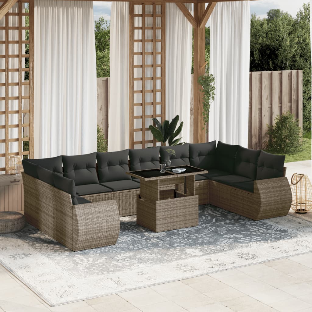 11-delige Loungeset met kussens poly rattan grijs is nu te koop bij PeponiXL, paradijselijk wonen!