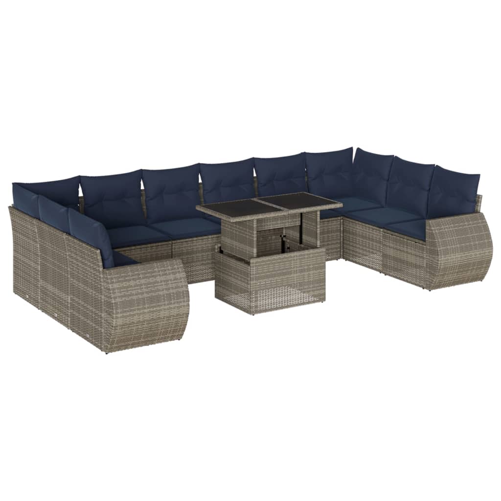 11-delige tuinbankset met kussens, grijs polyrotan is nu te koop bij PeponiXL, paradijselijk wonen!