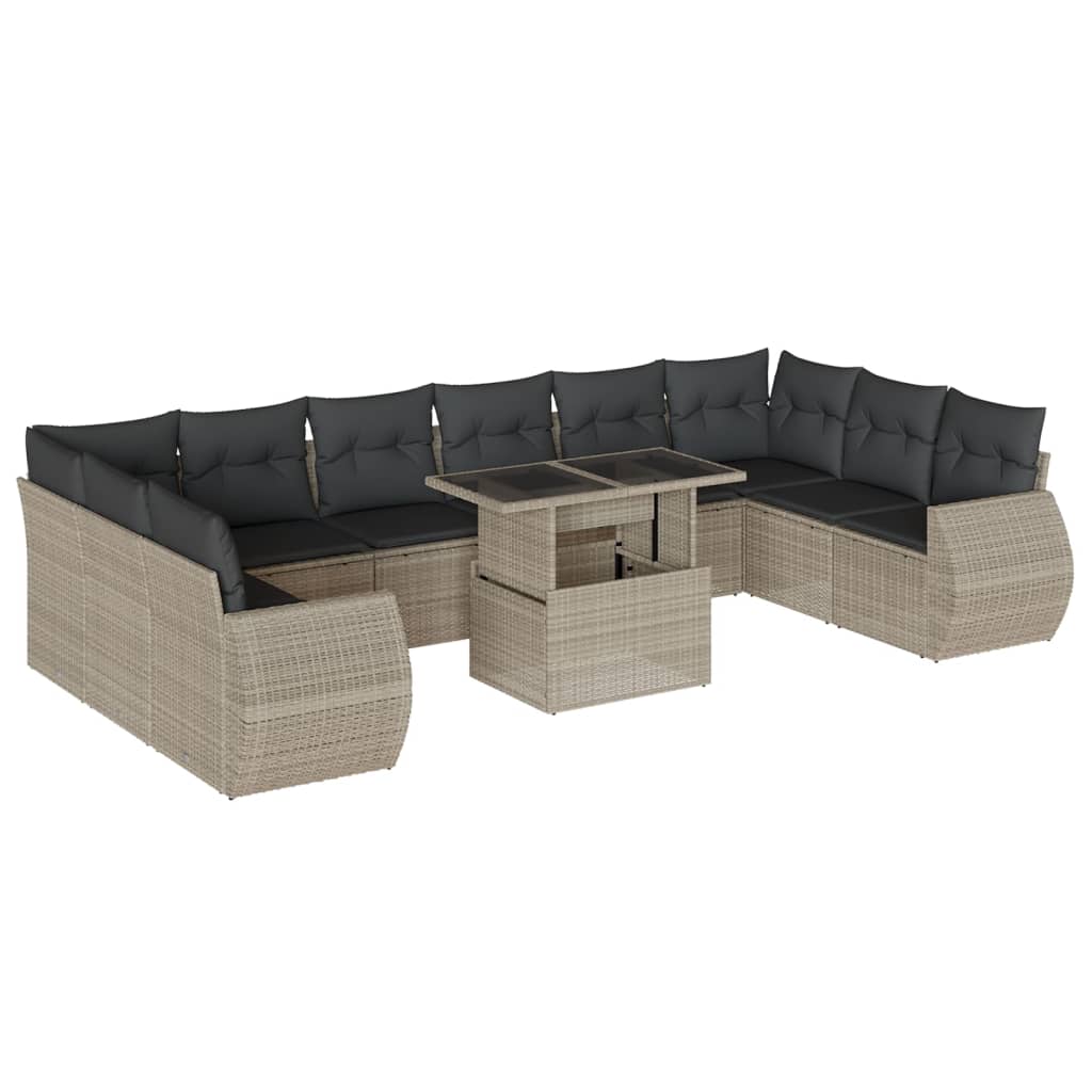 11-delige Loungeset met kussens poly rattan lichtgrijs is nu te koop bij PeponiXL, paradijselijk wonen!