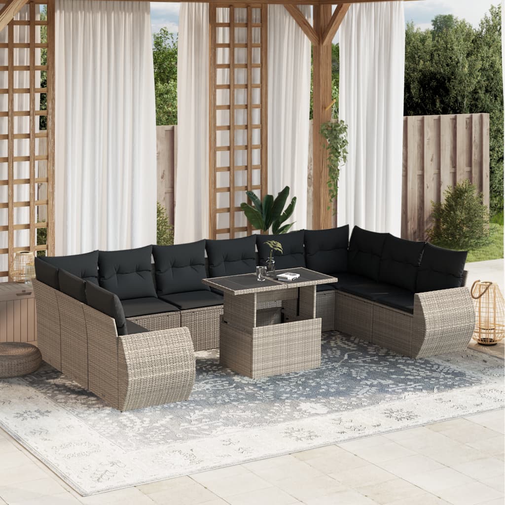 11-delige Loungeset met kussens poly rattan lichtgrijs is nu te koop bij PeponiXL, paradijselijk wonen!