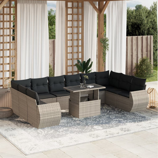11-delige Loungeset met kussens poly rattan lichtgrijs is nu te koop bij PeponiXL, paradijselijk wonen!