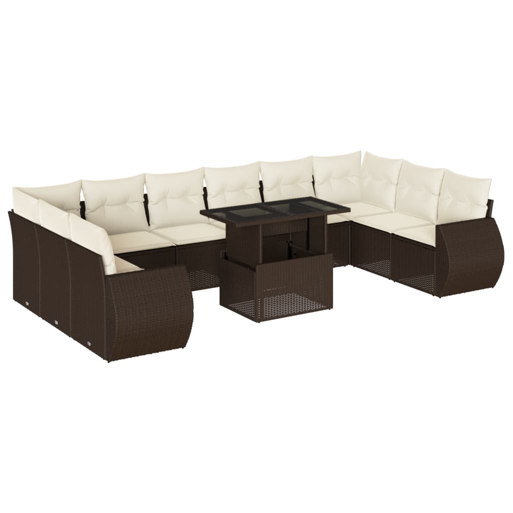 11-delige Loungeset met kussens poly rattan bruin is nu te koop bij PeponiXL, paradijselijk wonen!
