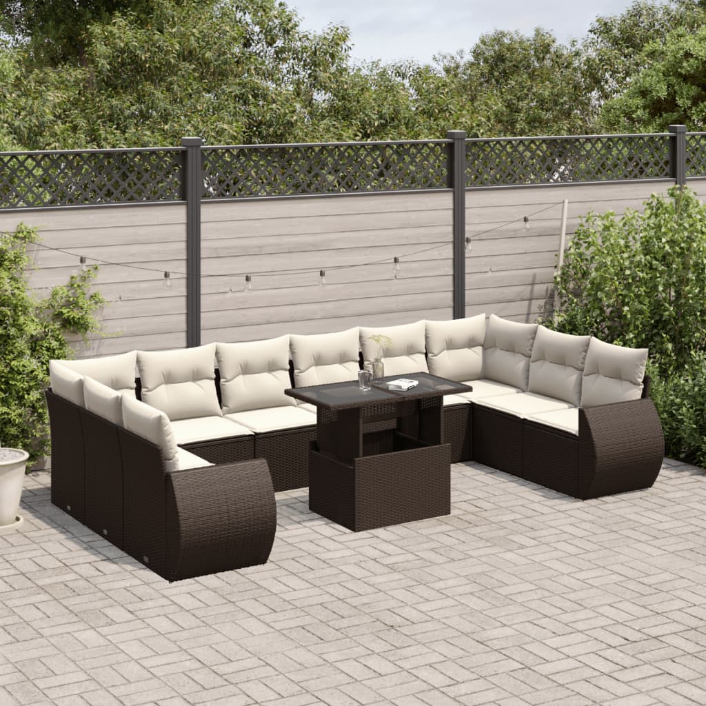 11-delige Loungeset met kussens poly rattan bruin is nu te koop bij PeponiXL, paradijselijk wonen!