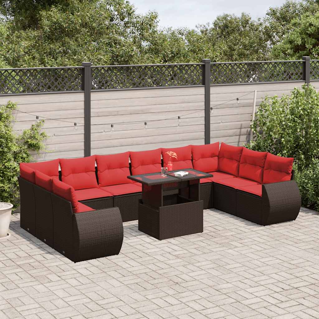 11-delige tuinbankset met kussens, bruin polyrotan is nu te koop bij PeponiXL, paradijselijk wonen!