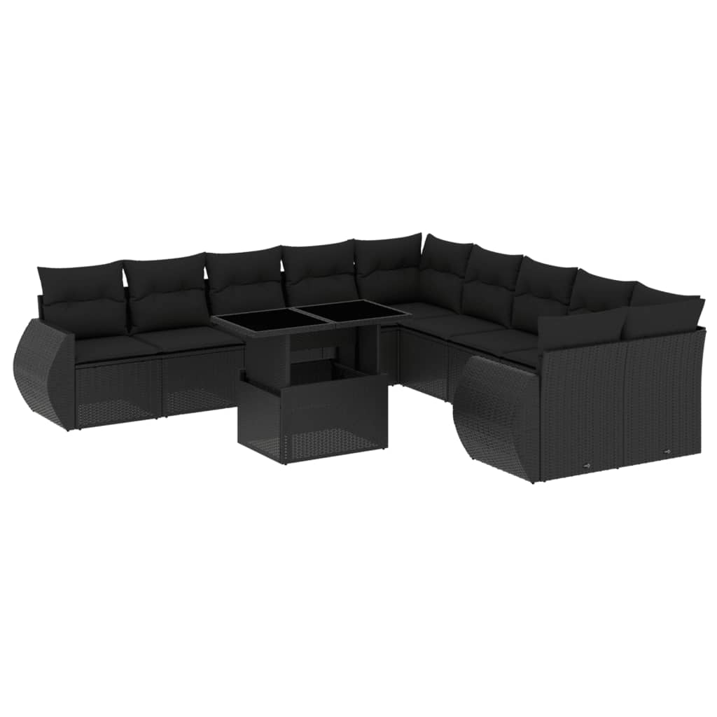 11-delige Loungeset met kussens poly rattan zwart is nu te koop bij PeponiXL, paradijselijk wonen!