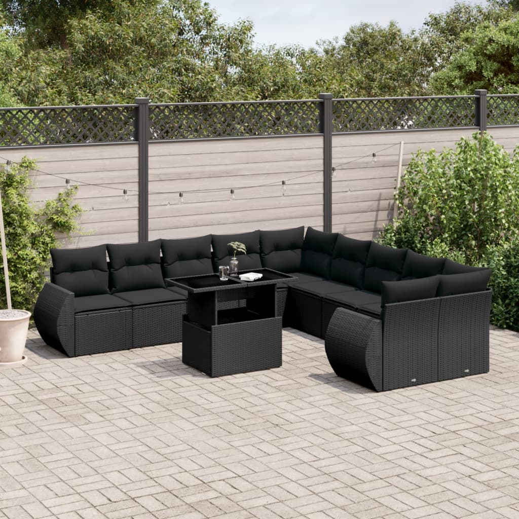 11-delige Loungeset met kussens poly rattan zwart is nu te koop bij PeponiXL, paradijselijk wonen!