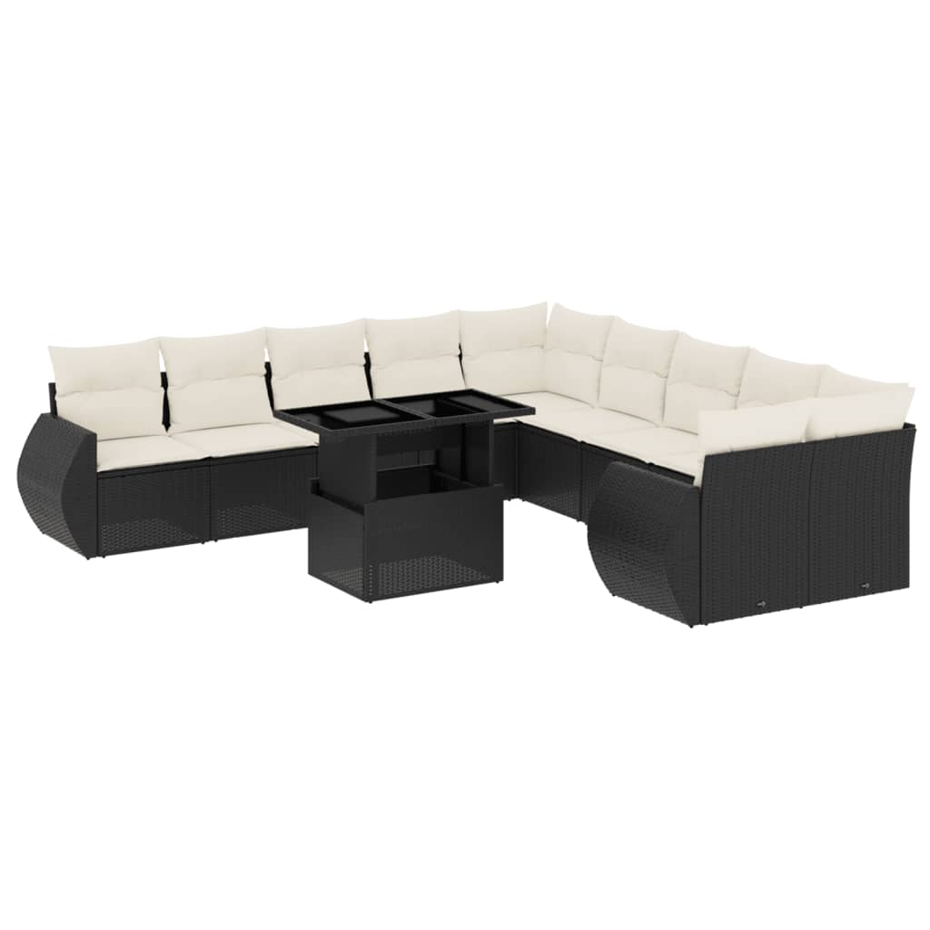11-delige Loungeset met kussens poly rattan zwart is nu te koop bij PeponiXL, paradijselijk wonen!