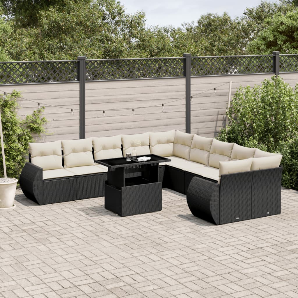 11-delige Loungeset met kussens poly rattan zwart is nu te koop bij PeponiXL, paradijselijk wonen!