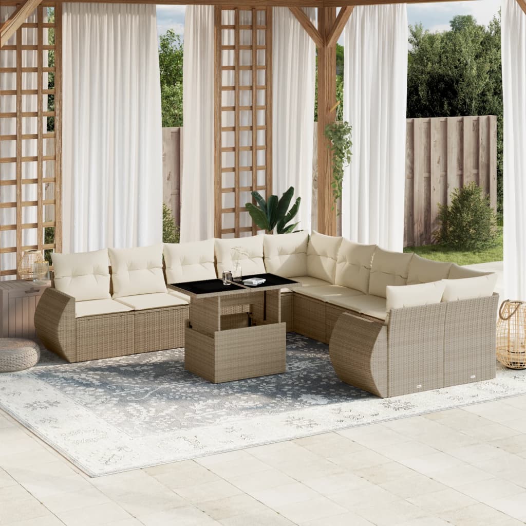 11-delige Tuinset met kussens poly rattan beige is nu te koop bij PeponiXL, paradijselijk wonen!