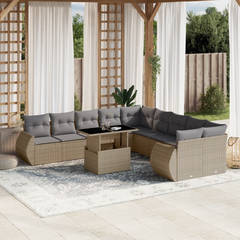 11-delige Tuinset met kussens poly rattan beige is nu te koop bij PeponiXL, paradijselijk wonen!