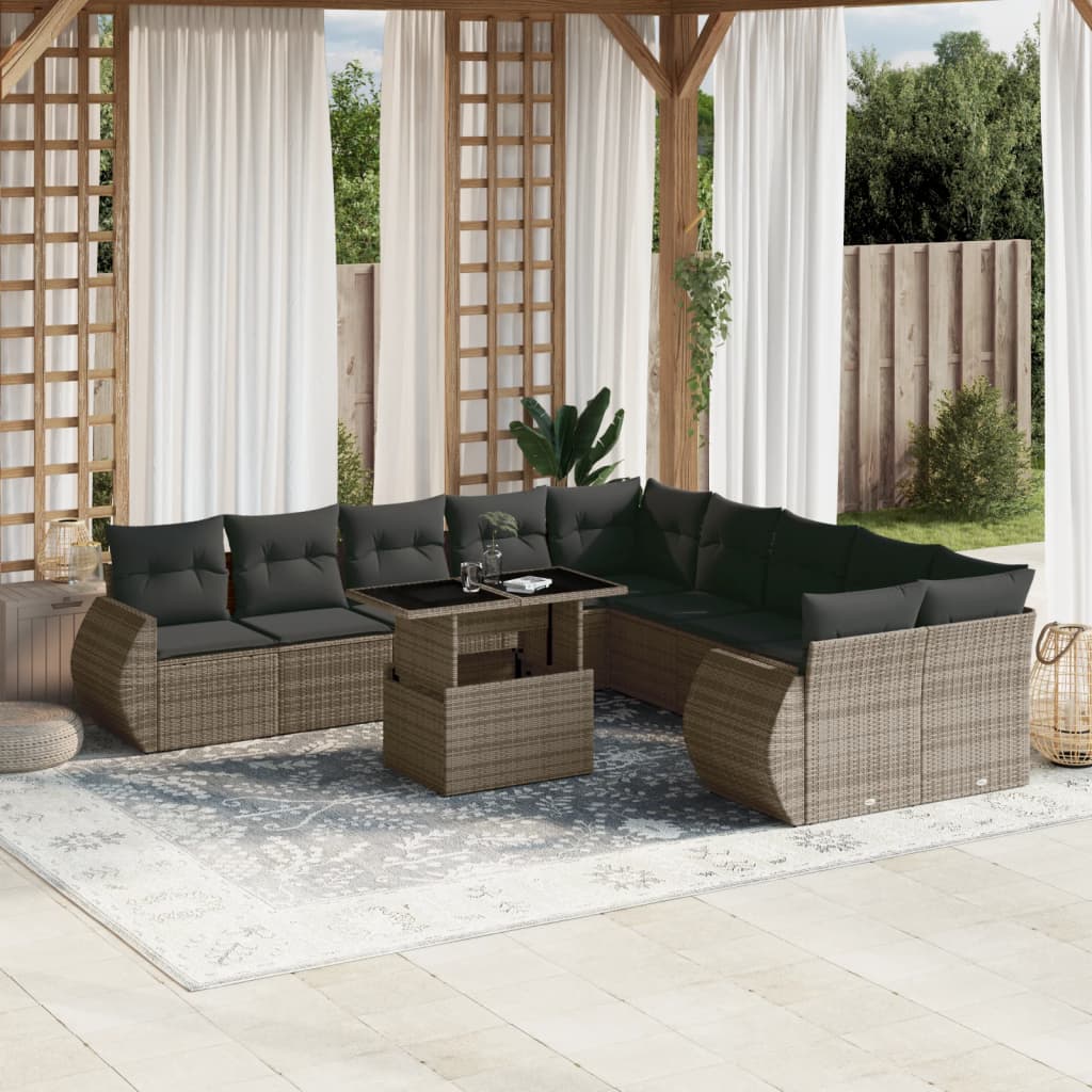 11-delige Loungeset met kussens poly rattan grijs is nu te koop bij PeponiXL, paradijselijk wonen!