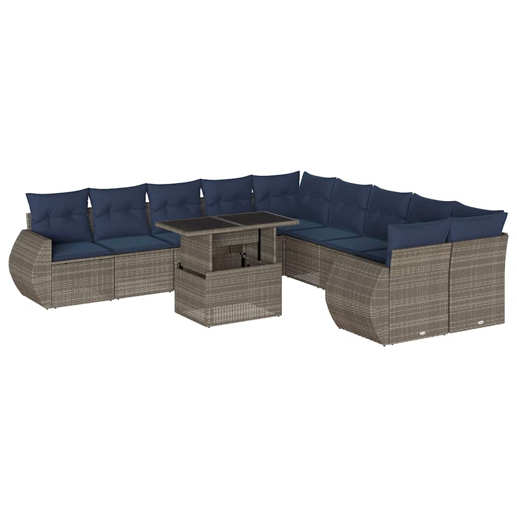 11-delige tuinbankset met kussens, grijs polyrotan is nu te koop bij PeponiXL, paradijselijk wonen!
