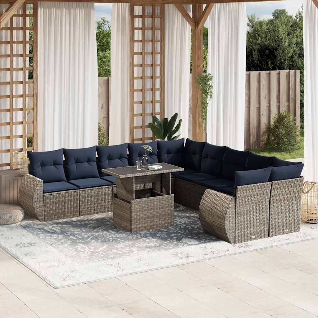 11-delige tuinbankset met kussens, grijs polyrotan is nu te koop bij PeponiXL, paradijselijk wonen!