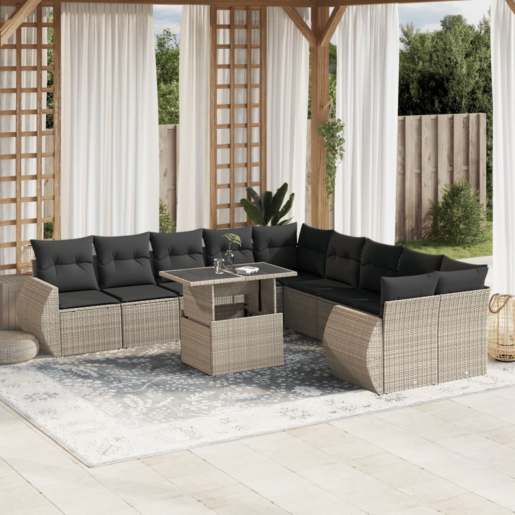 11-delige Loungeset met kussens poly rattan lichtgrijs is nu te koop bij PeponiXL, paradijselijk wonen!