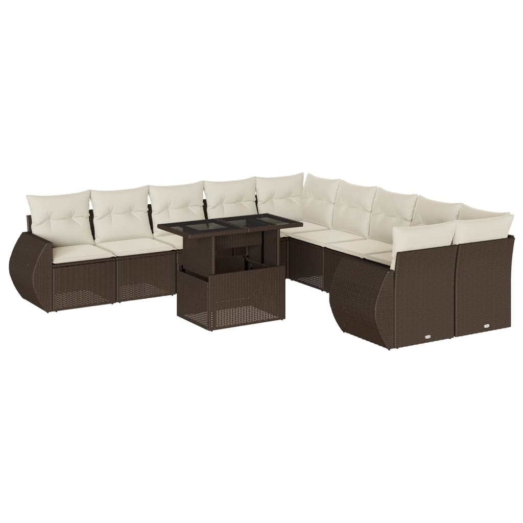 11-delige Loungeset met kussens poly rattan bruin is nu te koop bij PeponiXL, paradijselijk wonen!