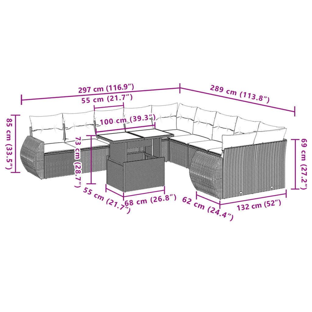 11-delige Loungeset met kussens poly rattan bruin is nu te koop bij PeponiXL, paradijselijk wonen!