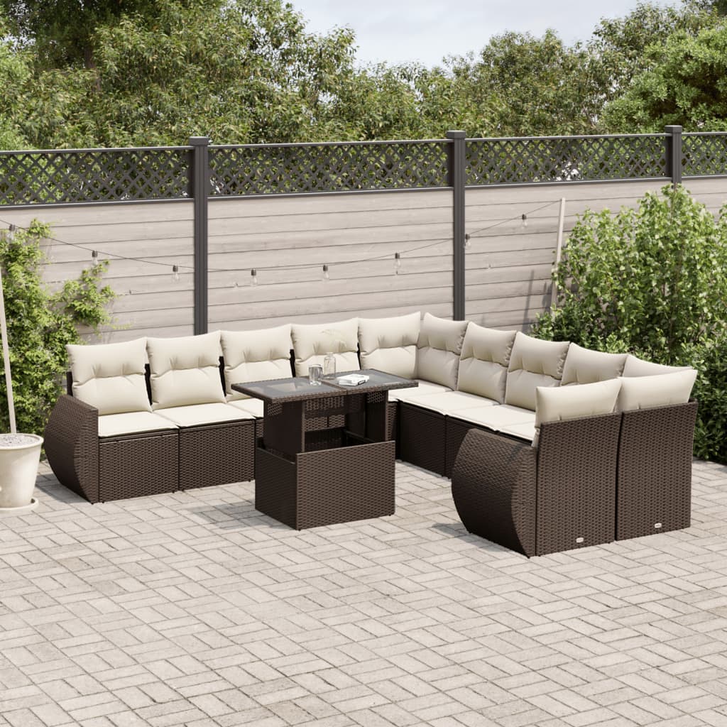 11-delige Loungeset met kussens poly rattan bruin is nu te koop bij PeponiXL, paradijselijk wonen!