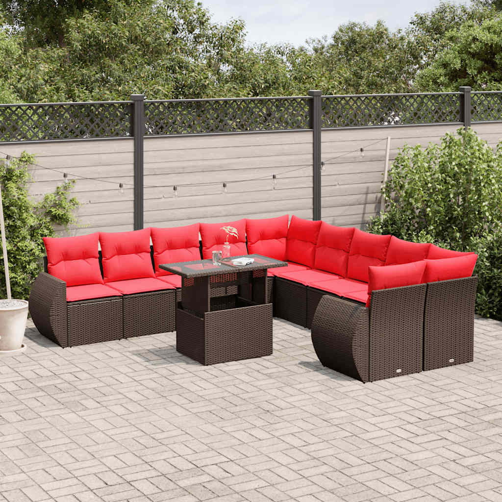 11-delige tuinbankset met kussens, bruin polyrotan is nu te koop bij PeponiXL, paradijselijk wonen!