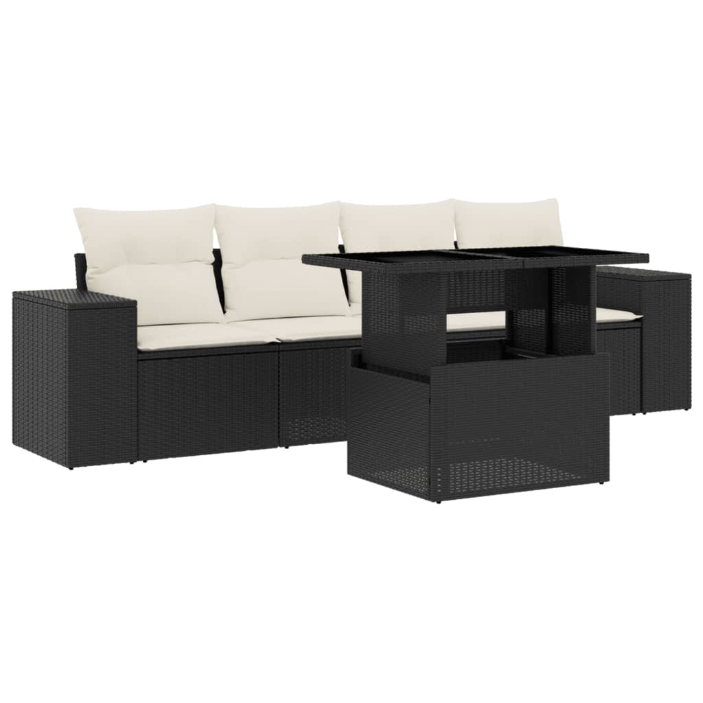 5-delige Loungeset met kussens poly rattan zwart is nu te koop bij PeponiXL, paradijselijk wonen!