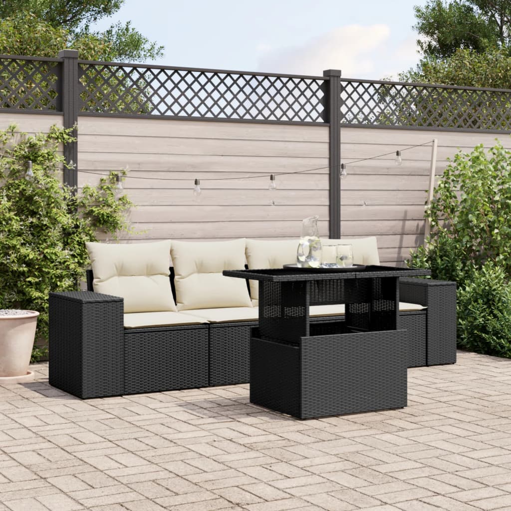 5-delige Loungeset met kussens poly rattan zwart is nu te koop bij PeponiXL, paradijselijk wonen!