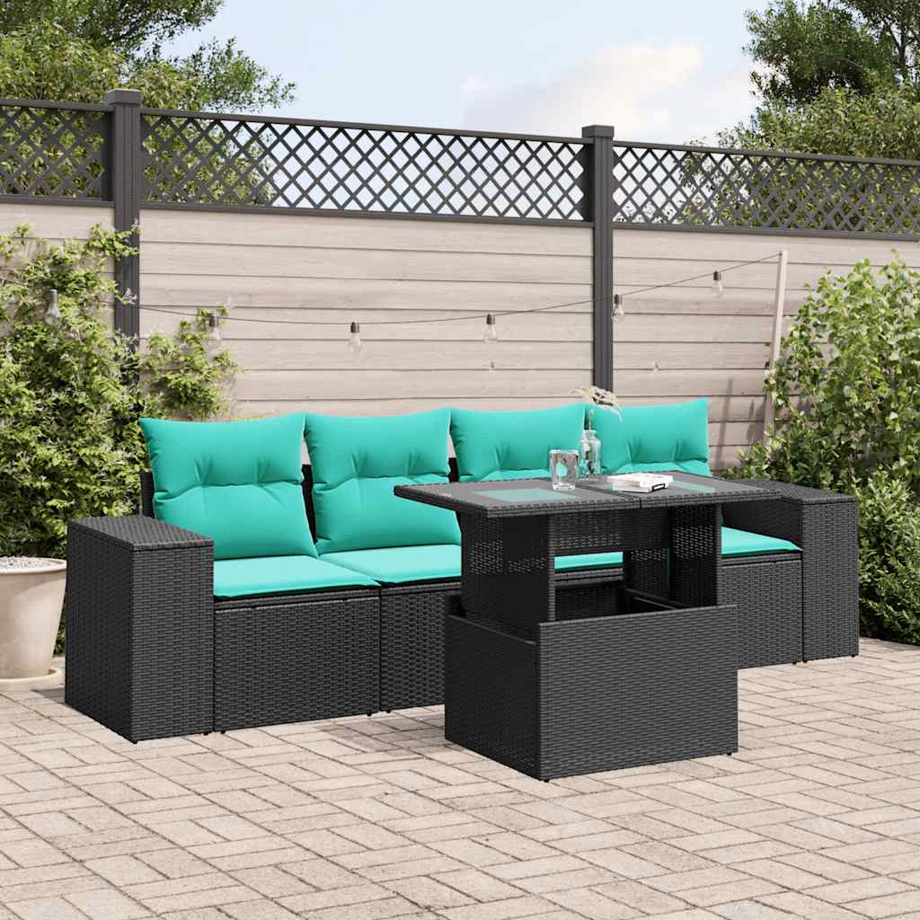 5-delige tuinbankset met kussens van zwart polyrotan is nu te koop bij PeponiXL, paradijselijk wonen!