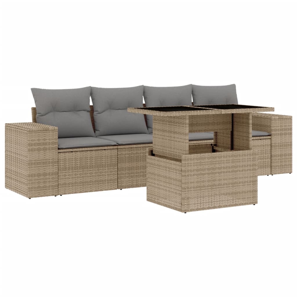 5-delige Loungeset met kussens poly rattan beige is nu te koop bij PeponiXL, paradijselijk wonen!