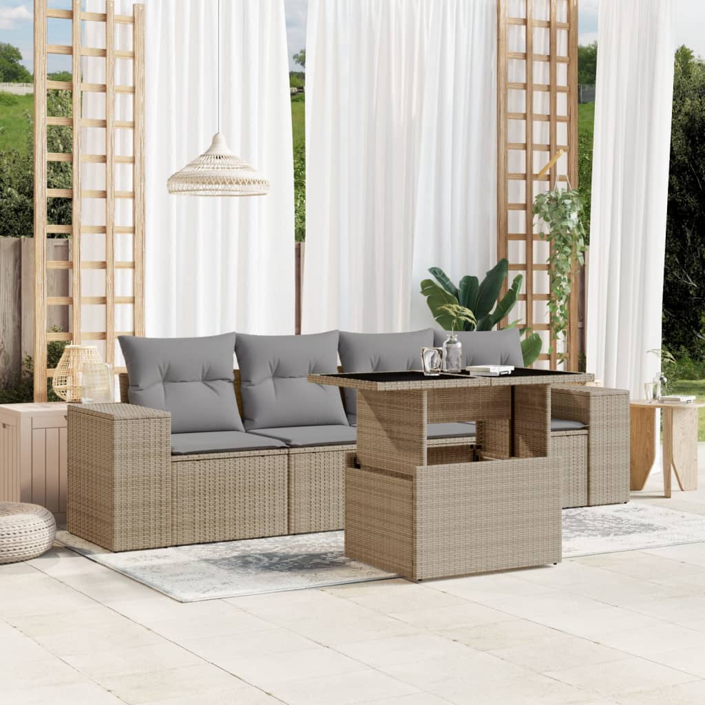 5-delige Loungeset met kussens poly rattan beige is nu te koop bij PeponiXL, paradijselijk wonen!