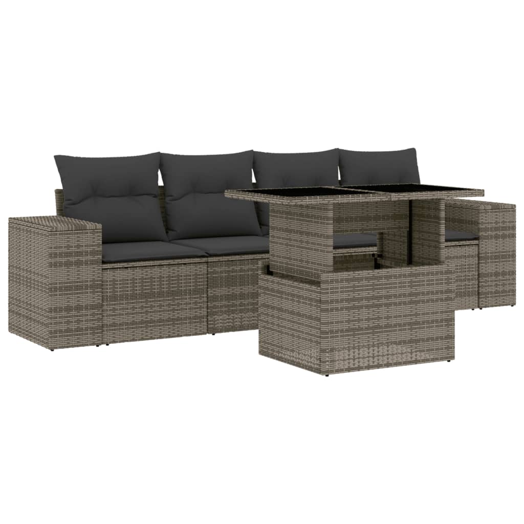 5-delige Loungeset met kussens poly rattan grijs is nu te koop bij PeponiXL, paradijselijk wonen!