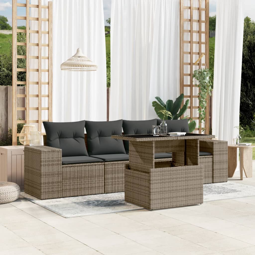 5-delige Loungeset met kussens poly rattan grijs is nu te koop bij PeponiXL, paradijselijk wonen!