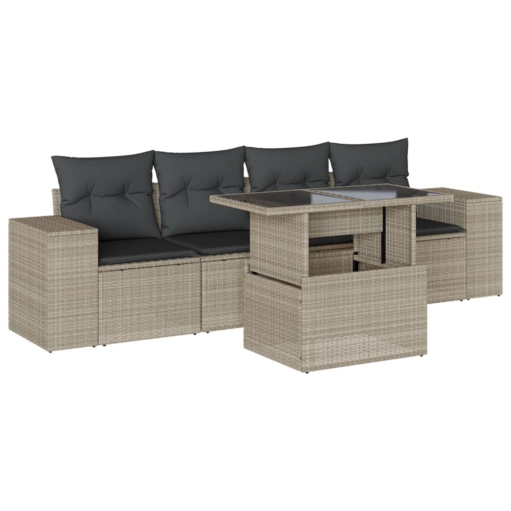 5-delige Loungeset met kussens poly rattan lichtgrijs is nu te koop bij PeponiXL, paradijselijk wonen!