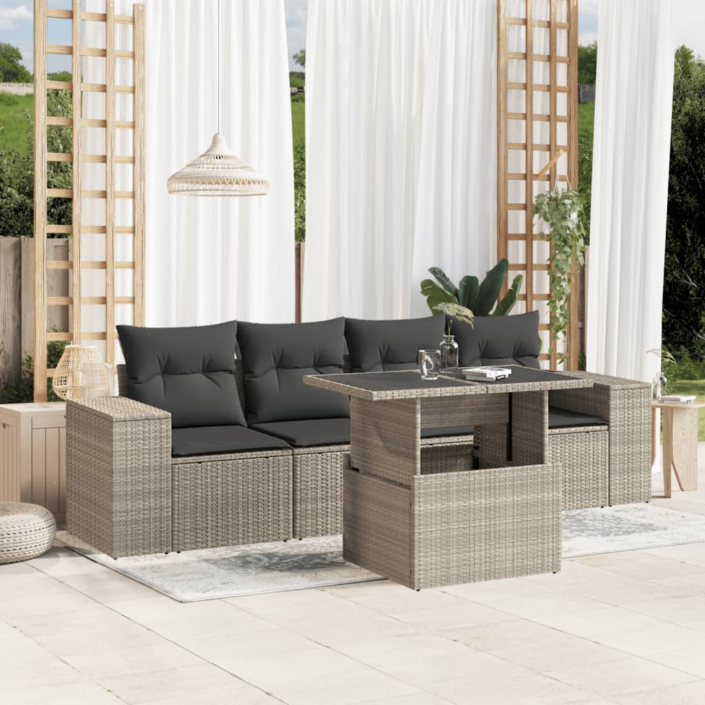 5-delige Loungeset met kussens poly rattan lichtgrijs is nu te koop bij PeponiXL, paradijselijk wonen!