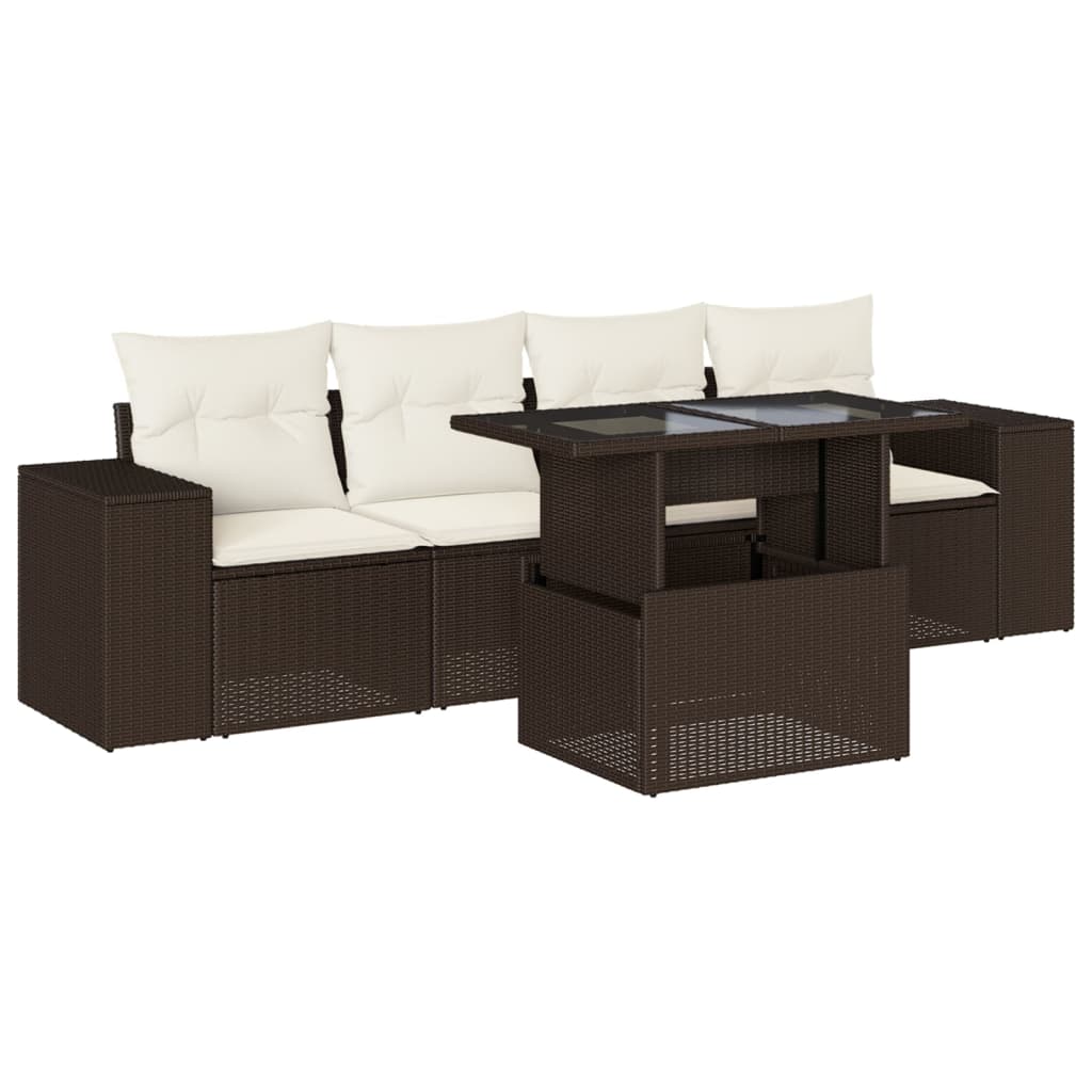 5-delige Loungeset met kussens poly rattan bruin is nu te koop bij PeponiXL, paradijselijk wonen!
