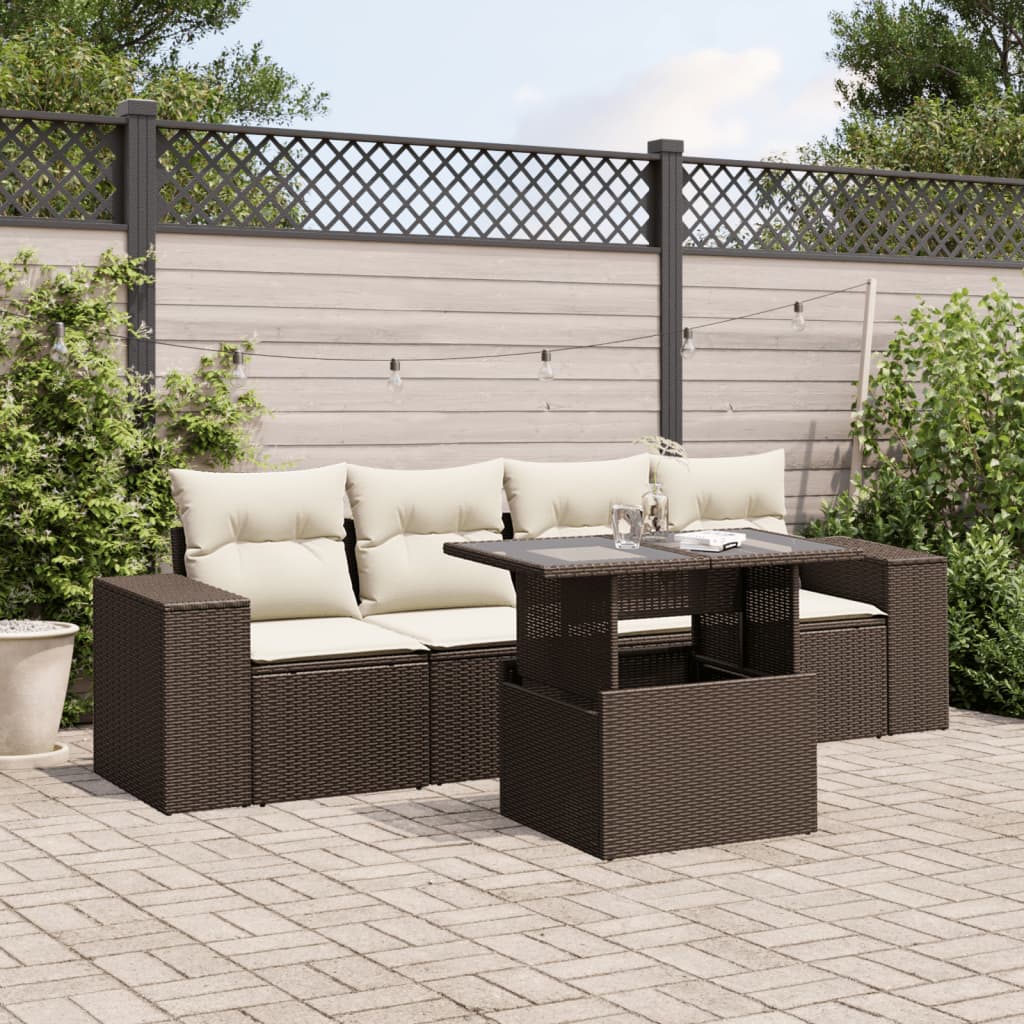 5-delige Loungeset met kussens poly rattan bruin is nu te koop bij PeponiXL, paradijselijk wonen!