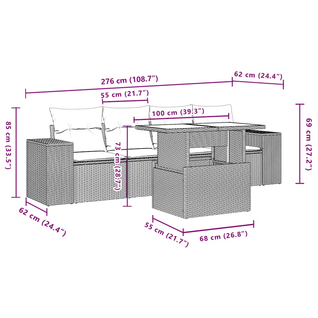 5-delige tuinbankset met kussens, bruin polyrotan is nu te koop bij PeponiXL, paradijselijk wonen!