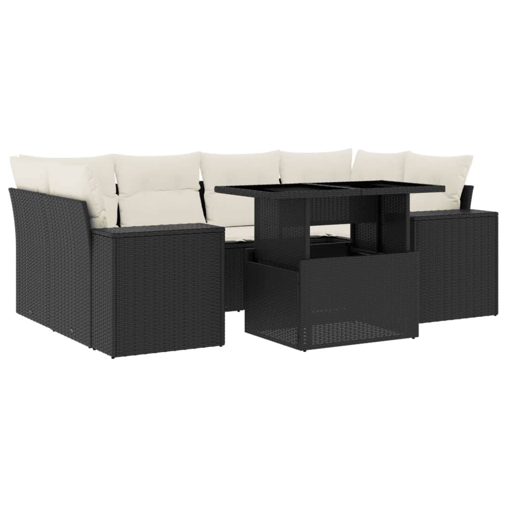 7-delige Loungeset met kussens poly rattan zwart is nu te koop bij PeponiXL, paradijselijk wonen!