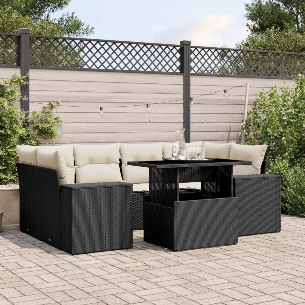 7-delige Loungeset met kussens poly rattan zwart is nu te koop bij PeponiXL, paradijselijk wonen!