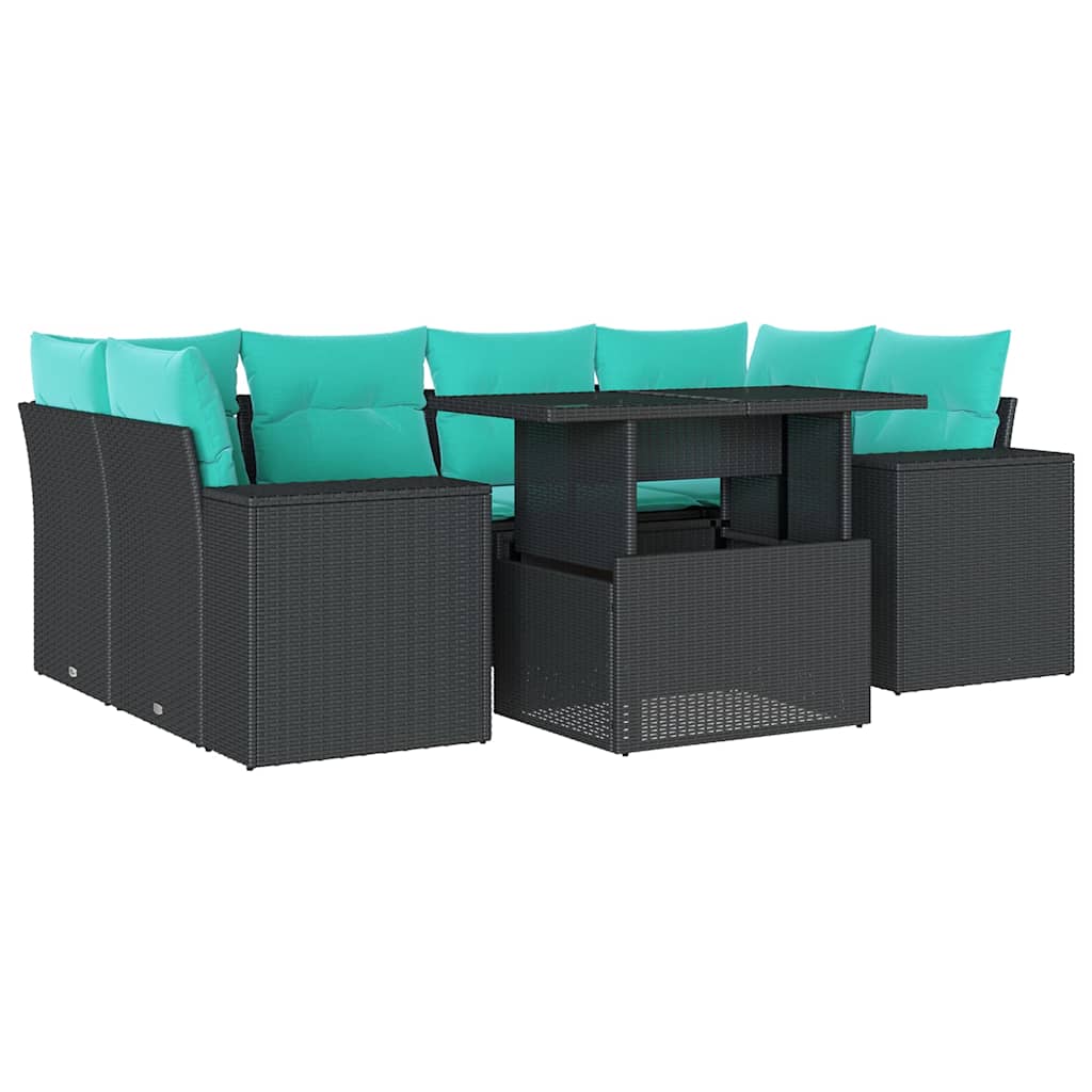7-delige tuinbankset met kussens van zwart polyrotan is nu te koop bij PeponiXL, paradijselijk wonen!
