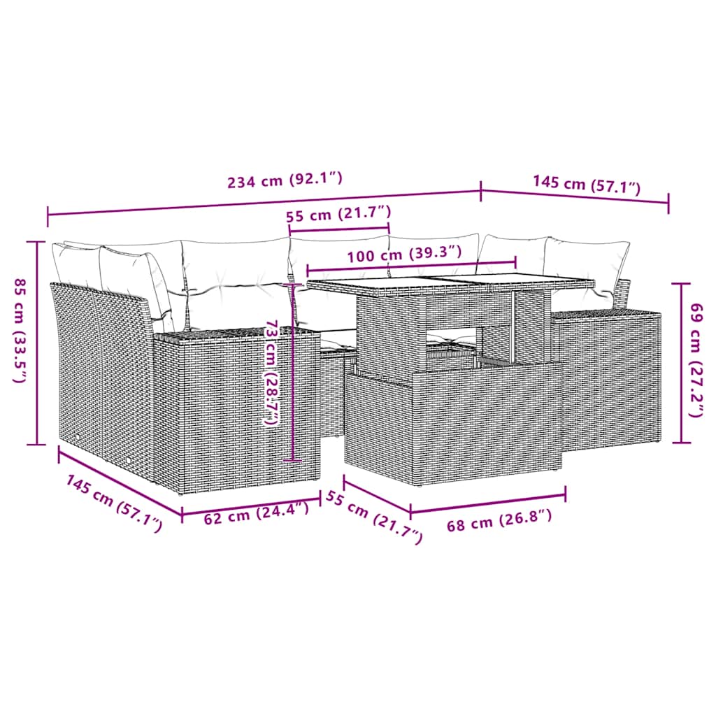 7-delige tuinbankset met kussens van zwart polyrotan is nu te koop bij PeponiXL, paradijselijk wonen!