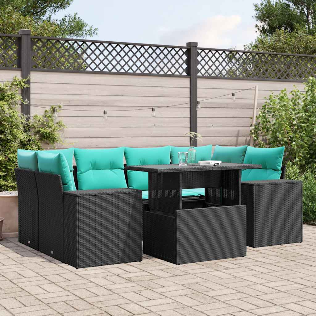 7-delige tuinbankset met kussens van zwart polyrotan is nu te koop bij PeponiXL, paradijselijk wonen!
