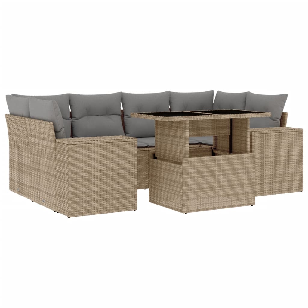7-delige Loungeset met kussens poly rattan beige is nu te koop bij PeponiXL, paradijselijk wonen!