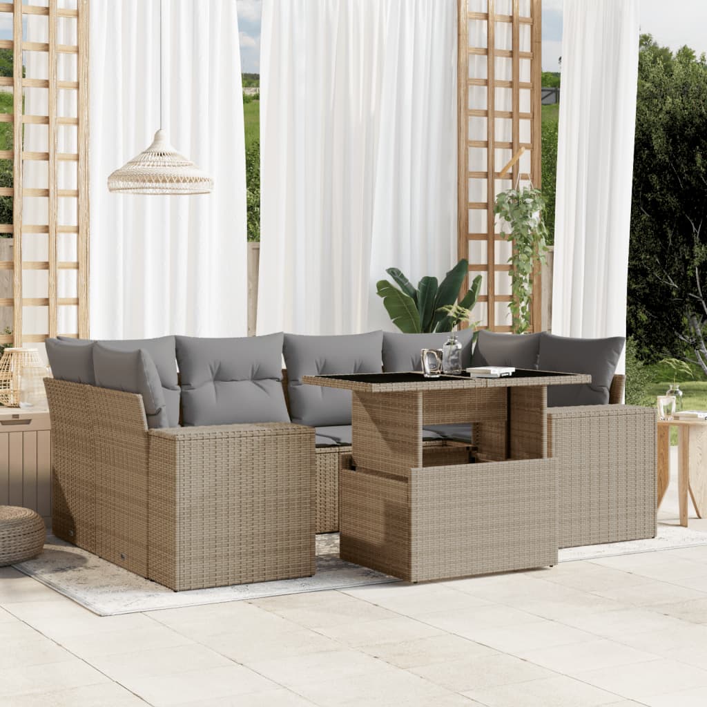 7-delige Loungeset met kussens poly rattan beige is nu te koop bij PeponiXL, paradijselijk wonen!
