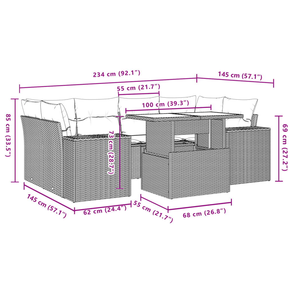 7-delige Loungeset met kussens poly rattan grijs is nu te koop bij PeponiXL, paradijselijk wonen!