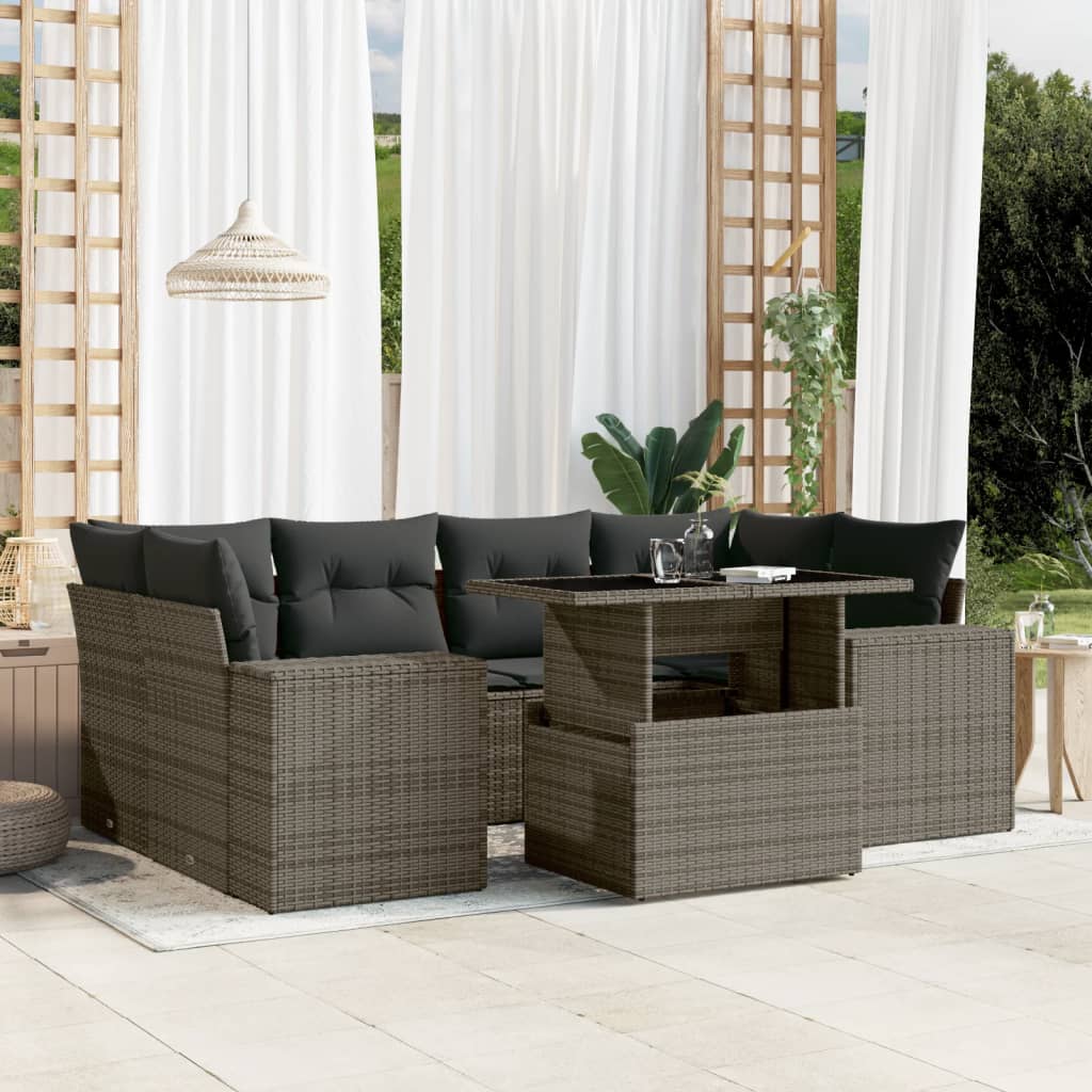 7-delige Loungeset met kussens poly rattan grijs is nu te koop bij PeponiXL, paradijselijk wonen!