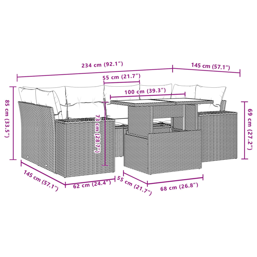 7-delige Loungeset met kussens poly rattan lichtgrijs is nu te koop bij PeponiXL, paradijselijk wonen!