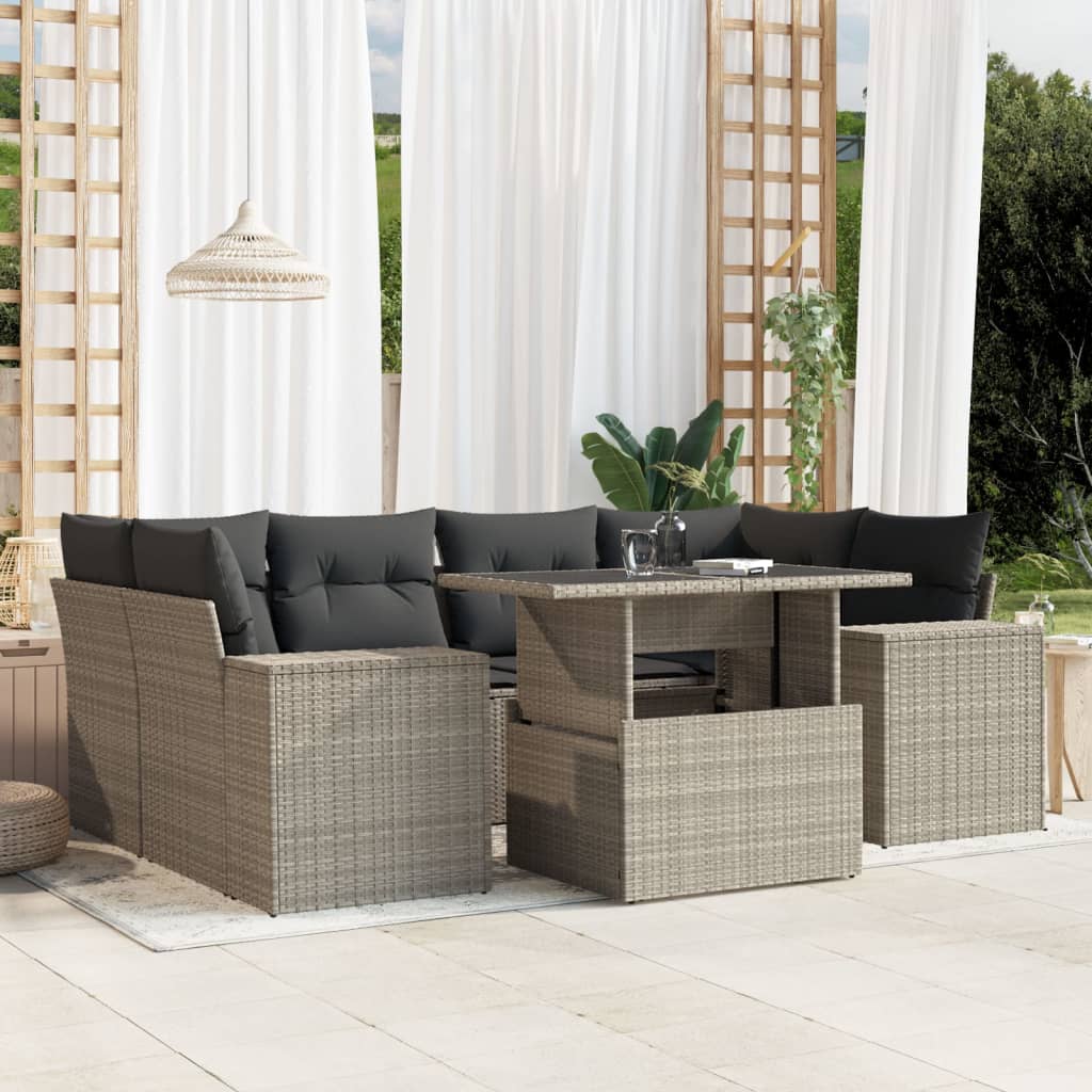 7-delige Loungeset met kussens poly rattan lichtgrijs is nu te koop bij PeponiXL, paradijselijk wonen!