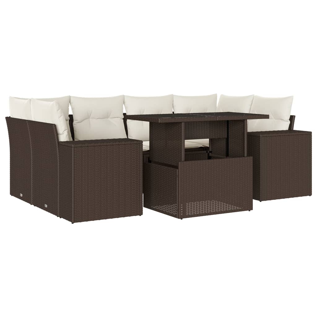 7-delige Loungeset met kussens poly rattan bruin is nu te koop bij PeponiXL, paradijselijk wonen!