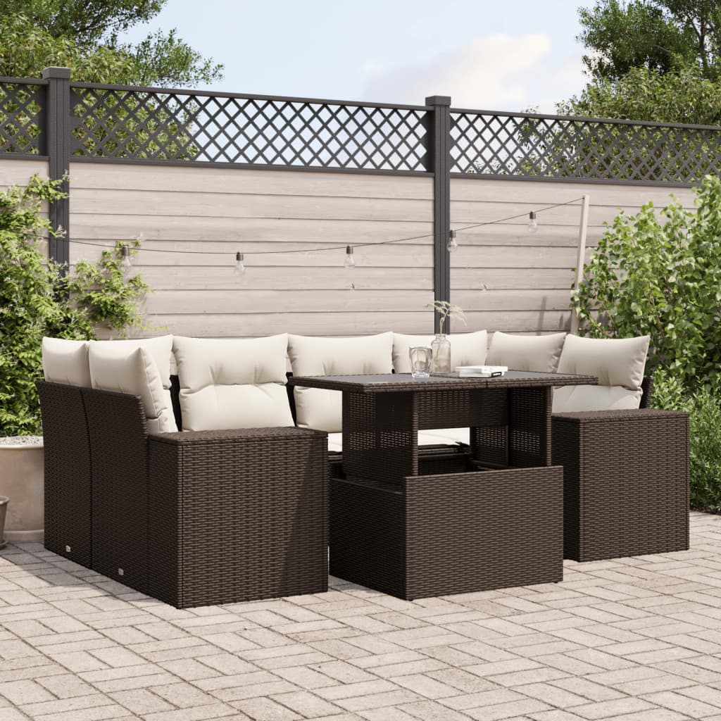 7-delige Loungeset met kussens poly rattan bruin is nu te koop bij PeponiXL, paradijselijk wonen!