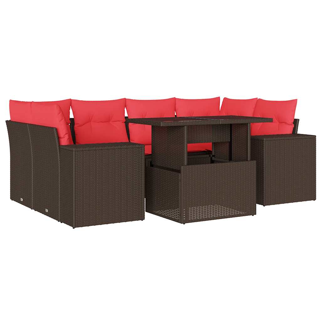 7-delige tuinbankset met kussens, bruin polyrotan is nu te koop bij PeponiXL, paradijselijk wonen!
