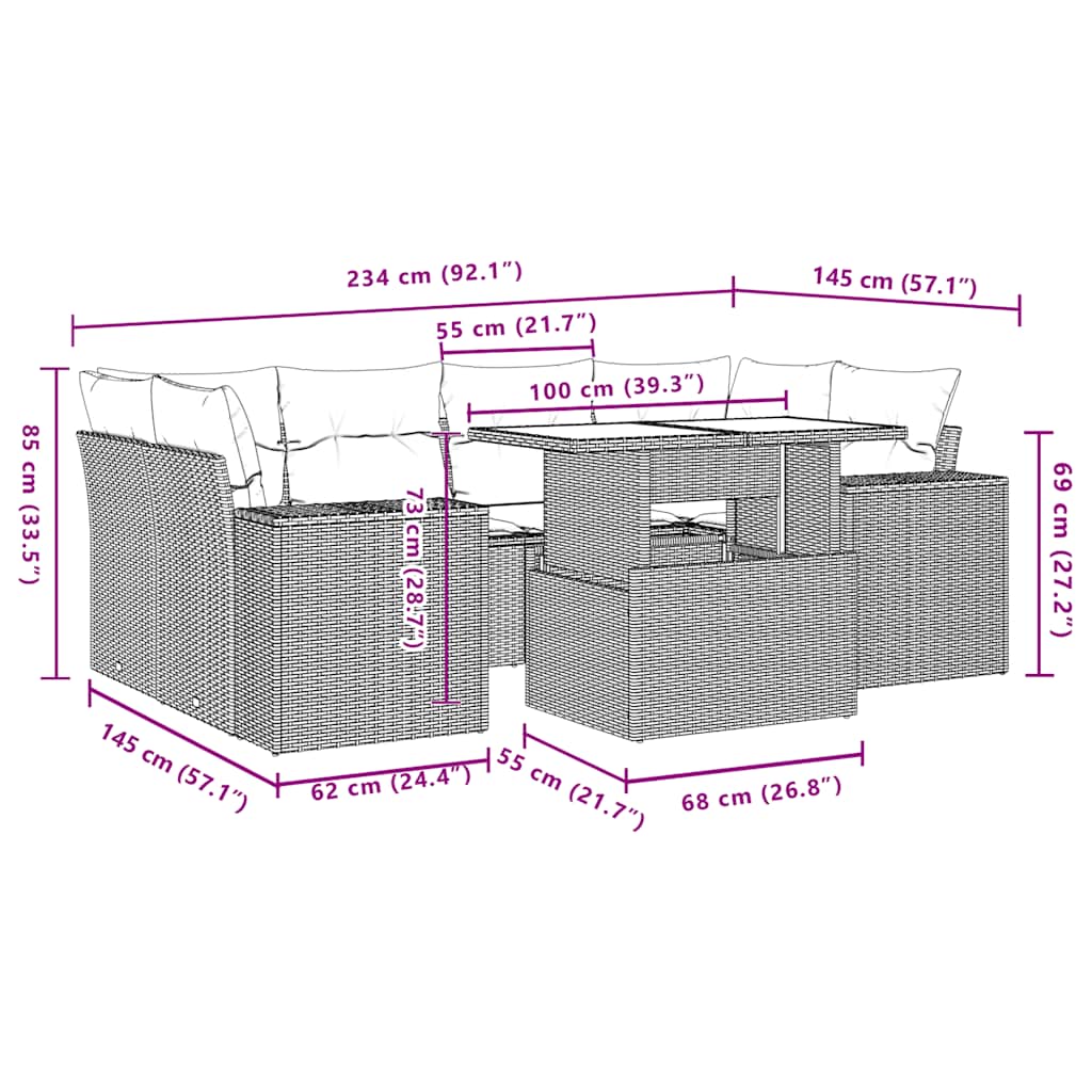 7-delige tuinbankset met kussens, bruin polyrotan is nu te koop bij PeponiXL, paradijselijk wonen!