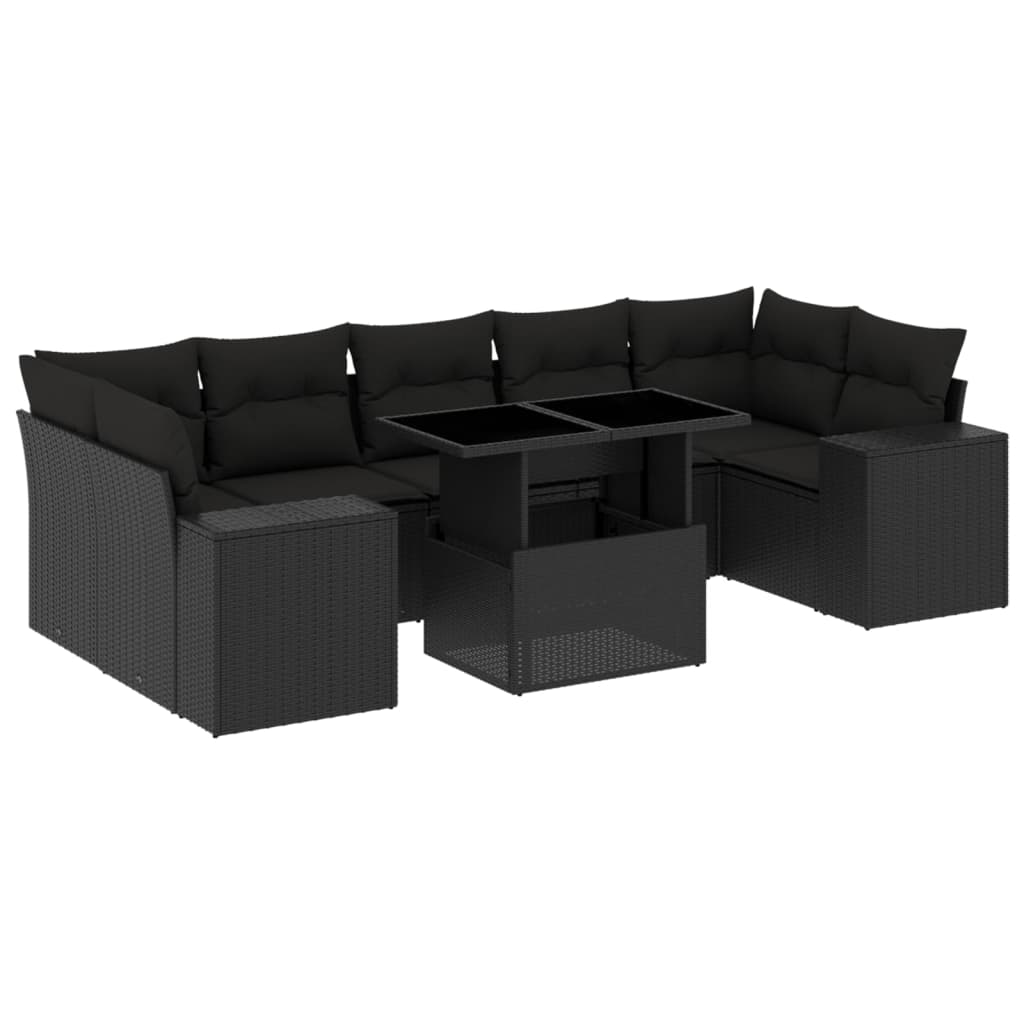 8-delige Loungeset met kussens poly rattan zwart is nu te koop bij PeponiXL, paradijselijk wonen!